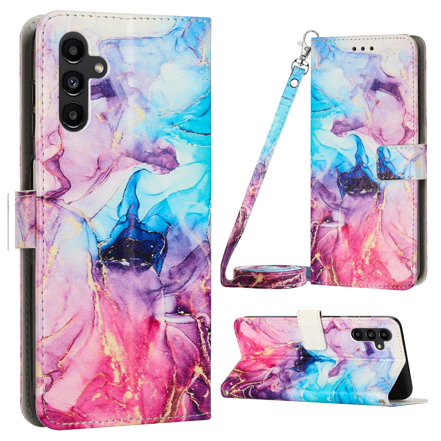 For Samsung Galaxy A34 5G Marble Pattern Phone Cover Stand Wallet Leather Case with Shoulder Strap For Samsung Galaxy A34 5G Marble Pattern Phone Cover Stand Wallet Leather Case with Shoulder Strap